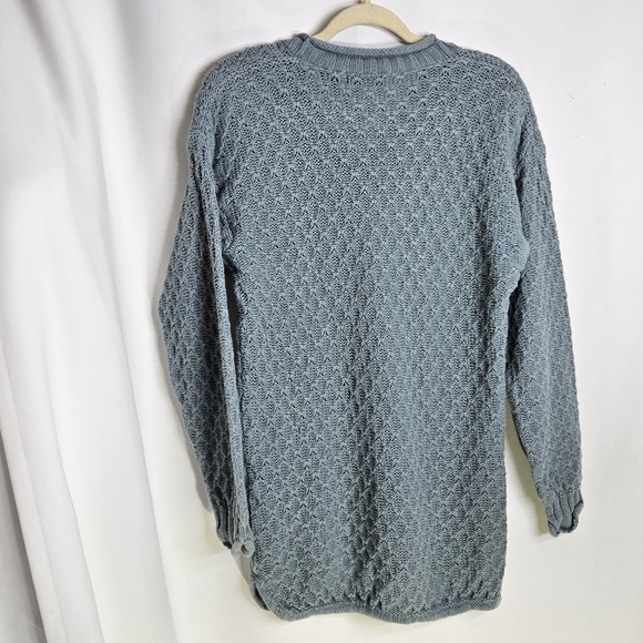 Yarnworks Linen Cotton Pullover Blue Knit‎ Sweater wooden buttons Tunic Small - Picture 2 of 12